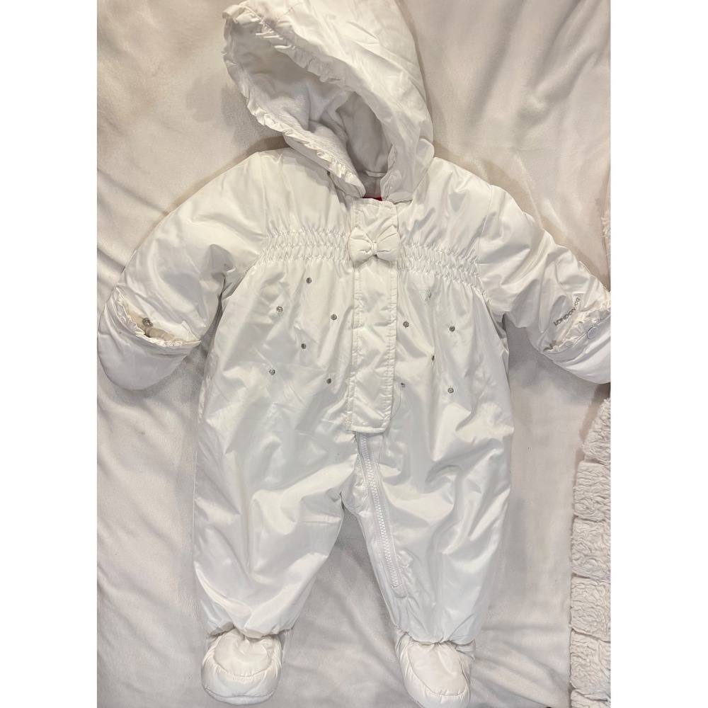 London Fog Baby Girls White Hooded Snowsuit Pram Fleece Lined 6-9M